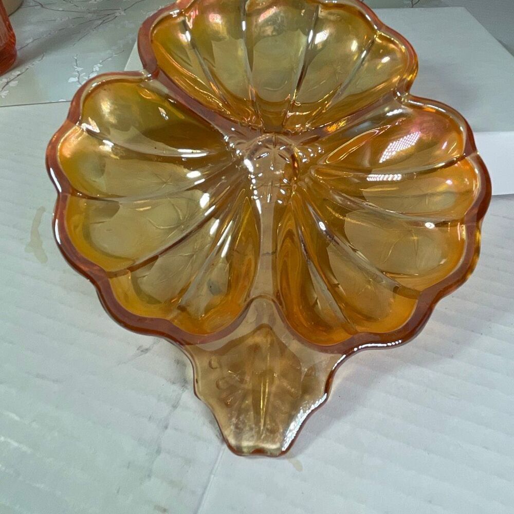 VTG Jeannette Glass Doric Iridescent Marigold 3-Part Candy Dish(1935-1938)